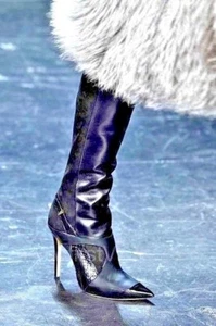 $1.5K FALL RUNWAY! FAB UNIQUE THIGH-HI STILETTO BOOTS BNDG DTL HANDMADE ITALY 40 - Picture 1 of 12