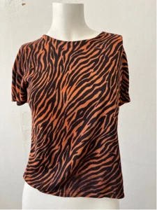Vintage orange black fitted stretch zebra print short sleeve single stitch top - Picture 1 of 6