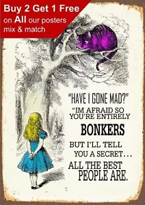 Alice In Wonderland We're All Bonkers - Vintage Poster Print A5 A4 A3 A2 A1 A0 - Picture 1 of 3