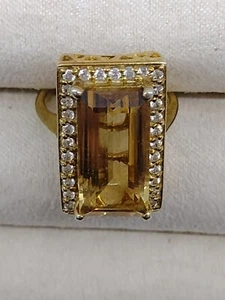 Natural Citrine and White Zircon Halo Ring - Picture 1 of 6