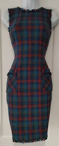 Womens Boden Blue Red Check Plaid Fringe Trim Pockets Pinafore Dress 8L - Picture 1 of 10
