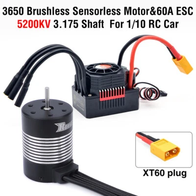 ROCKET 3650 Waterproof 5200KV Brushless Sensorless Motor 60A ESC for 1/10 Tamiya RC Car