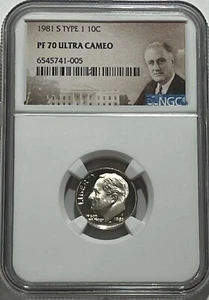 1981 S Type 1 NGC PF70 Ultra Cameo Proof Roosevelt Dime 10cPortrait Label - Picture 1 of 3