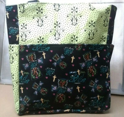 Religion Faith Church Bible Cross Flower Large Purse/Project Bag Handmade 14x16  - Image 1 of 4