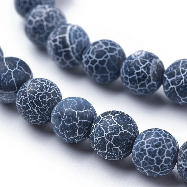 10 Dragon Vein Agate Gemstone Beads Striped Dark Blue Frosted Jewelry Supplies - Image 1 of 1