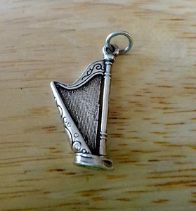 Sterling Silver 3D 27x12mm Harp Musical Instrument Charm Pendant! - Picture 1 of 5