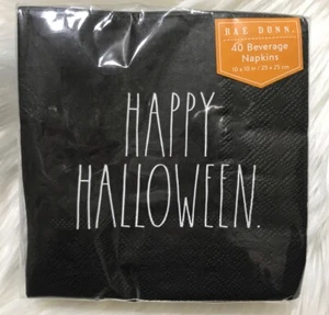 Servilletas negras de Halloween Rae Dunn “FELIZ HALLOWEEN” 5” x 5” - 40 por paquete nuevas en paquete - Imagen 1 de 5