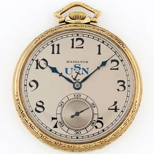 Hamilton 922 14K Gold U.S.S. Cole Navy Presentation 23j 12s Pocket Watch w/Box - Picture 1 of 8