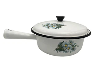 Vintage French Enamel Pan with Lid – Farmhouse Country Kitchen Shabby Chic - Bild 1 von 15