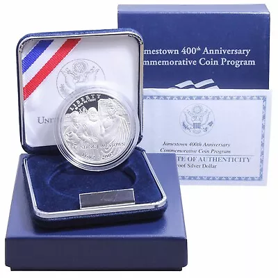 2007-P JAMESTOWN 400TH ANNIVERSARY PROOF SILVER DOLLAR - BOX AND COA INCLUDED - Image 1 of 4