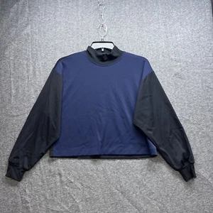 Athleta Shirt Womens Medium Blue Black Seamless Turtleneck Active Yoga Workout - Picture 1 of 10
