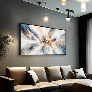 Abstract Painting Wall Art Large Framed Canvas Prints 30" x 58" Blue and Oran... - Picture 1 of 8