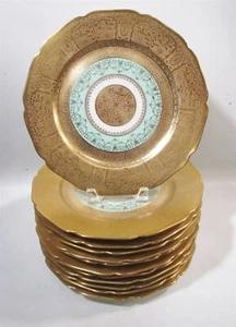 Juego de 12 placas de servicio de porcelana ancha bohemia de colección con incrustaciones de oro - Imagen 1 de 8