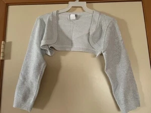 White Sparkle Short Waist Trendy Crop Long Sleeve Shrug. Size Junior Small. - Picture 1 of 3