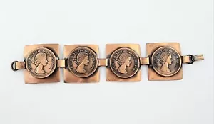 Bracciale Pannello Vintage RAME ELIZABETH ll REGINA COIN - Foto 1 di 7