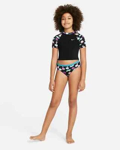 Nike Big Girl's Crop Top Swim Set Polyester-Elastane Black size Medium - Picture 1 of 5