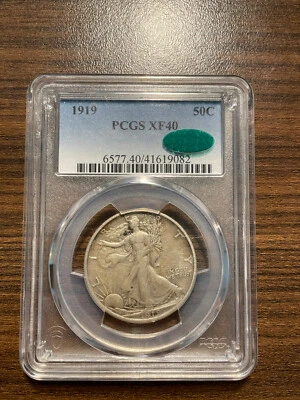 1919-P Walking Liberty Silver Half Dollar 50C PCGS EXTRA FINE XF 40 CAC Walker - Image 1 of 4