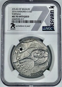 2014 Atlas of Wildlife Andorra S10D Tortuga NGC MS 70 Antiqued Turtle Swarovski - Picture 1 of 2