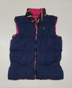 POLO RALPH LAUREN REVERSIBLE Quilted Down VEST Girls XL Youth Skulls Pink Navy - Picture 1 of 6