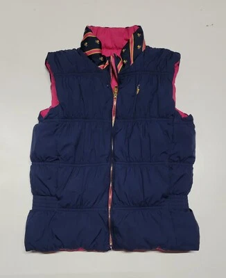 POLO RALPH LAUREN 双面绗缝羽绒背心女孩 XL 青年头骨粉色海军蓝 — 第 1/4 张图片