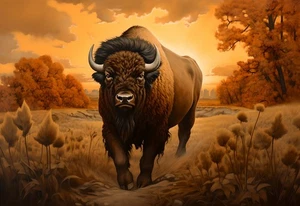 Home Decor Wall Art Bison Buffalo Landscape Painting Picture Printed On Canvas 4 - Picture 1 of 10