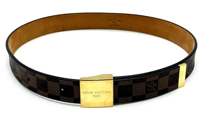 Ремень LOUIS VUITTON коричневый Damier Ebene Saint тюль Carre 75/30 100% подлинный - Изображение 1 из 4
