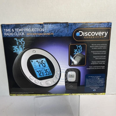 Discovery time & temperature projection radio clock with soothing sound FX NEW! - Image 1 of 3