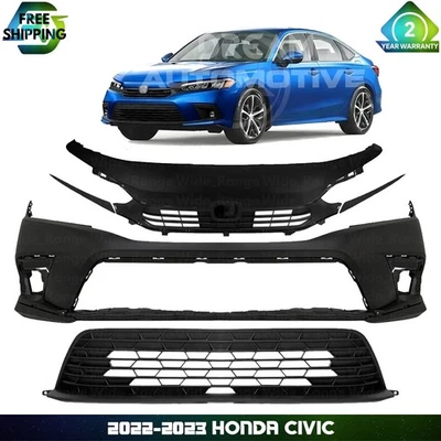 Front Bumper Cover Paintable & Grille Assembly Kit For 2022-2023 Honda Civic Foto 1 de 4