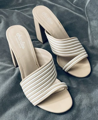 Sandalias Charles by Charles David Mula Bronceado Rayas Rítmicas Tacón Bloque 8 1/2M Foto 1 de 4