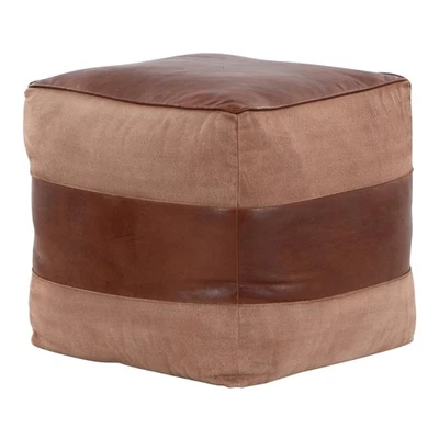 LumiSource Cobbler Canvas Pouf - Espresso Leather & Tan - Image 1 of 4