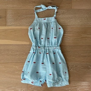 Kelly's Kids Shorts Romper Blue White Striped Lobsters Seersucker 14/16 - Picture 1 of 3