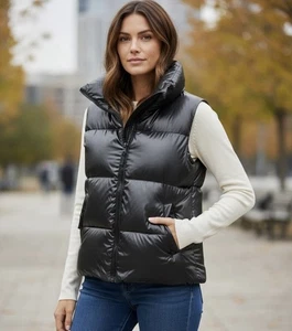 Chaleco acolchado negro plumón de ganso mediano Sam New York Freedom para mujer regular $350 - Imagen 1 de 13