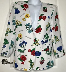 Vintage Tan Jay Lined White One Button Floral Jacket Shoulder Pads Size 10 EUC - Picture 1 of 6