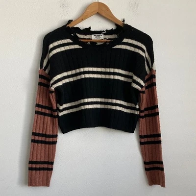 Suéter NYC Knits Negro y Marrón Rayas Cuello Redondo Mediano Foto 1 de 4