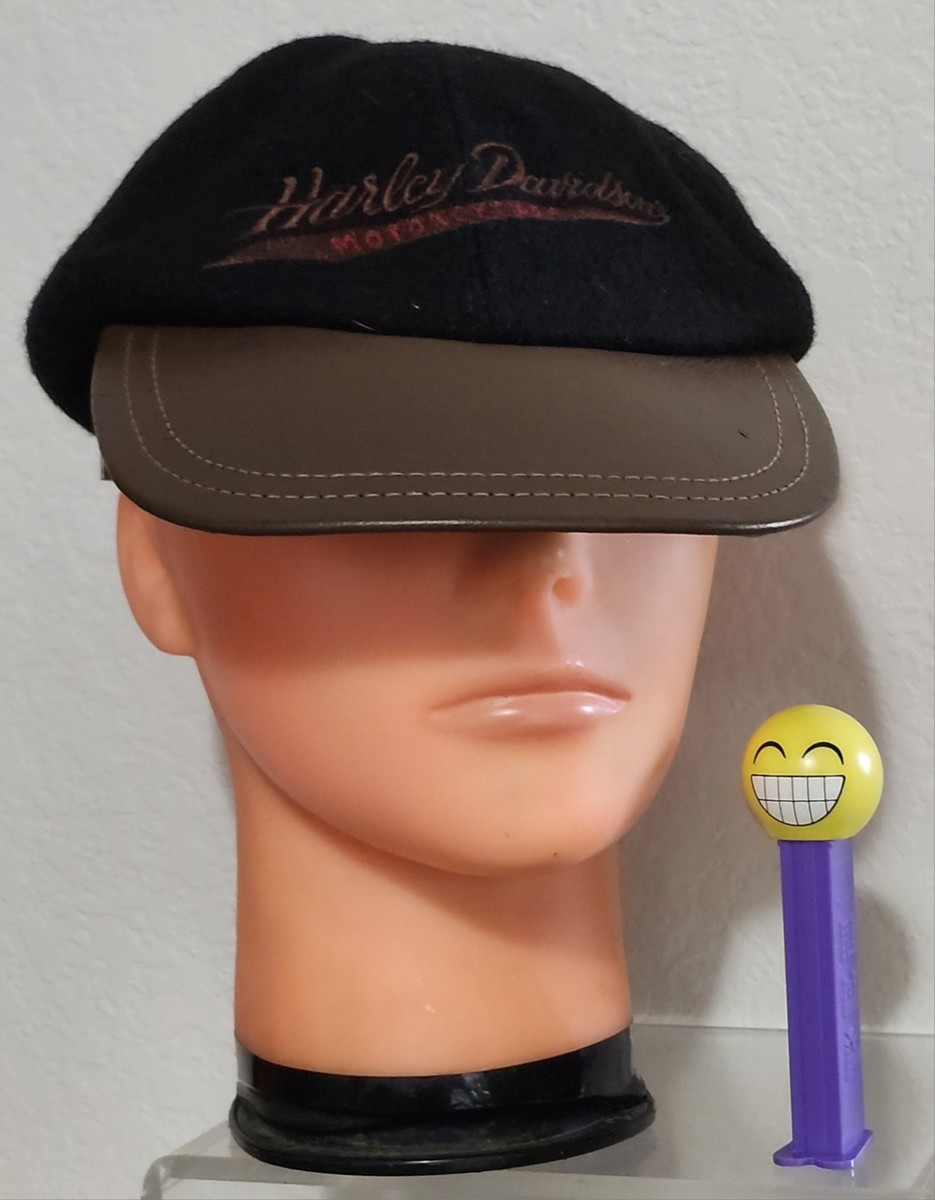 VTG Harley Davidson Hat Black Wool Brown Leather Brim Buckle  display picture 1
