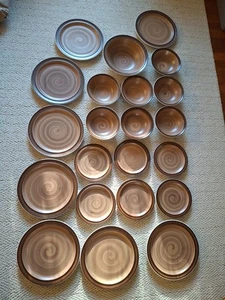 22 Pc Stoneware Brown Swirl Dish/Bowl's Electra Casuel Ceram Japan 9010 Camero - Picture 1 of 22