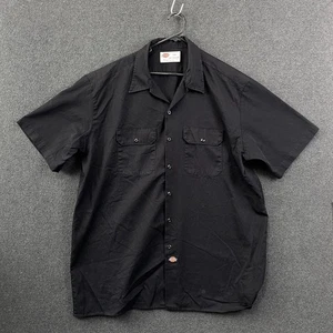 Dickies Mens Size 2XL Short Sleeve Button Up Workwear Shirt Black Twill Pockets - Picture 1 of 10