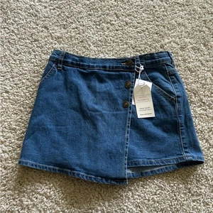 NWT Social Academy Denim Blue Jean Cross Over Skirt Skort Size 12 - Picture 1 of 5