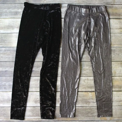 Antiguo Lote de 2 Leggings Azul Marino Niñas XL 14/16 Negro Terciopelo Aplastado y Plateado Vacaciones Foto 1 de 4