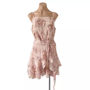 Brand New Dotti Women's Dress Size 16 Pink floral Wrap Ruffles Shoestring Straps - Picture 1 of 10