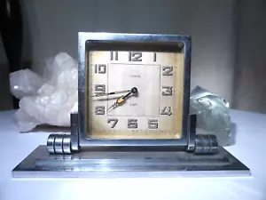 Antique 1920's Chrome 8 Day Art Deco Desk Shelf Clock Chrometa - Picture 1 of 24