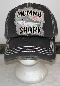 Baseballmütze MOMMY SHARK bestickt abgenutzt Vintage-Stil schwarz Mütze neu mit Etikett - Bild 1 von 9