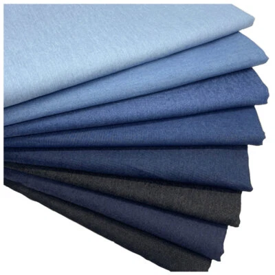 Blue Denim Jeans Cotton Soft Thin Fabric Pre-Washed DIY Quilting Craft Material - Image 1 of 4