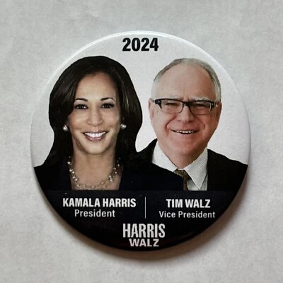 2024 Vicepresidenta Kamala Harris y Gobernador Tim Walz Campaña 3" Botón - Imagen 1 de 3