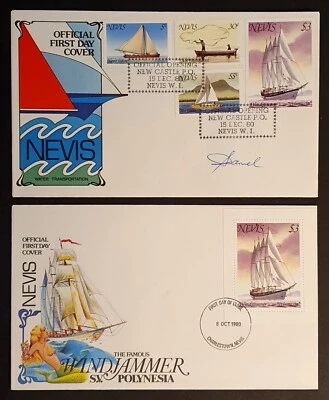 Nevis Stamps 1980 Windjammer Signed Newcastle PO cover & Extra $3 booklet FDC(w) - Image 1 of 3