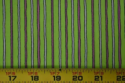 18" Long, Light-Pink & Dark-Pink Stripes on Lime-Green Quilt Cotton, P1438 - Image 1 of 4