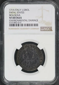 1715 Italy Papal States Bologna 1/2 Bolognino NGC VF Details Environ. Damage - Picture 1 of 2