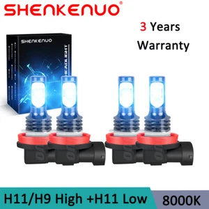 H11+H11 4Pcs 8000K Blue LED Headlight Bulbs High Low Beam Combo Kit 2400LM 35W - Picture 1 of 12