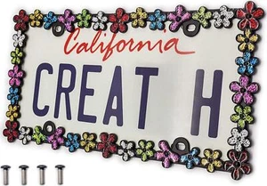 3D Shining Daisy Wrenth License Plate Frame from Pure Zinc Alloy Metal US - Picture 1 of 8