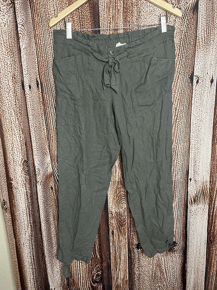 Pantalones de playa Jolt para mujer de lino verde talla 5 con cordón Foto 1 de 3
